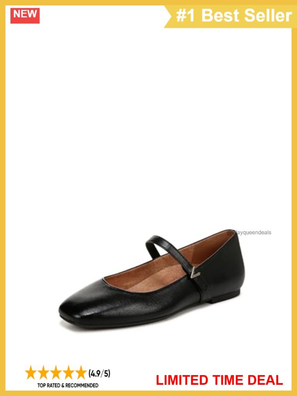 Leather Mary Jane Flats with Arch Support & Hook and Loop Strap